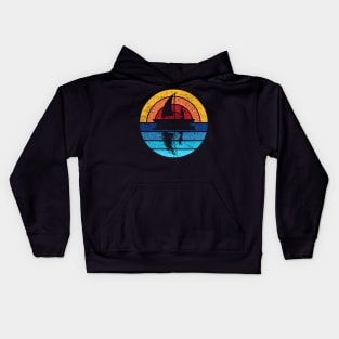 Fishing Outdoors Retro Sunset Design Kids Hoodie